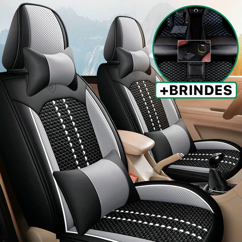 Capa Universal Evotek Completa para Carro em Couro Legítimo com AirBag +3 BRINDES: Tapetes Automotivos