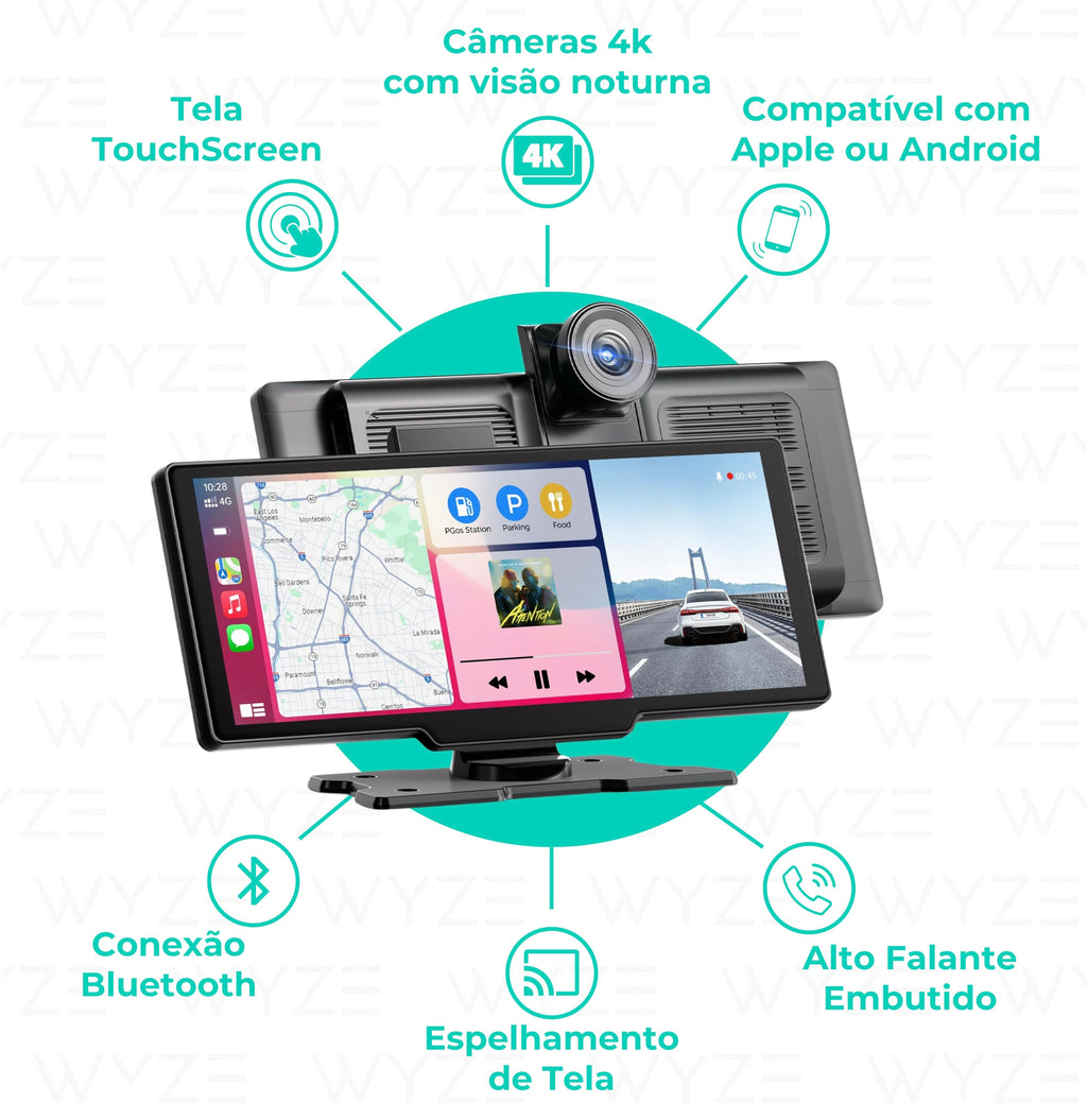 WyzeAuto - Multimídia portátil com Câmera Frontal + BRINDE Câmera de Ré