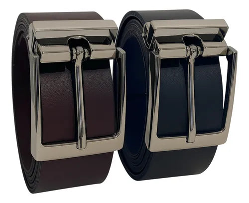 Kit 2 Cintos Masculino Kartmen Casual Dupla Face Fivela Ajustável Metal Cor Preto
