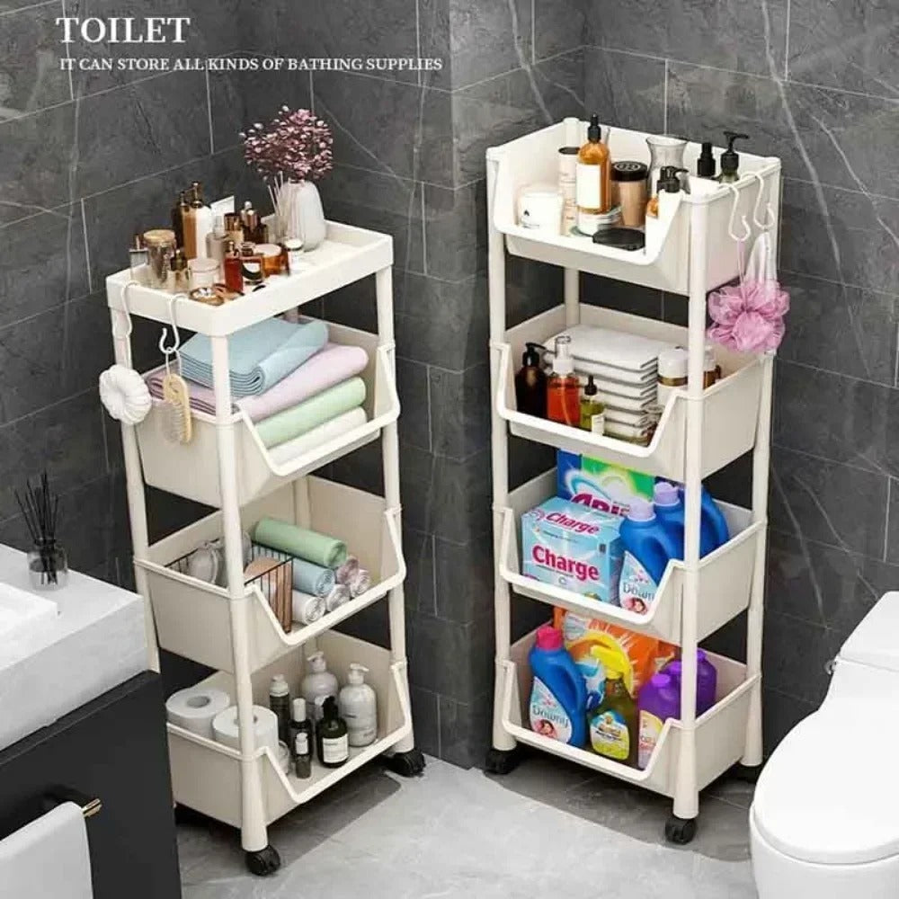 Estante de Armazenamento de Canto com Rodinhas para Cozinha, Banheiro e Sala de Estar
